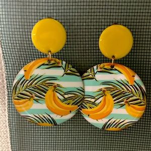 Banana Earrings with Stripes Metal